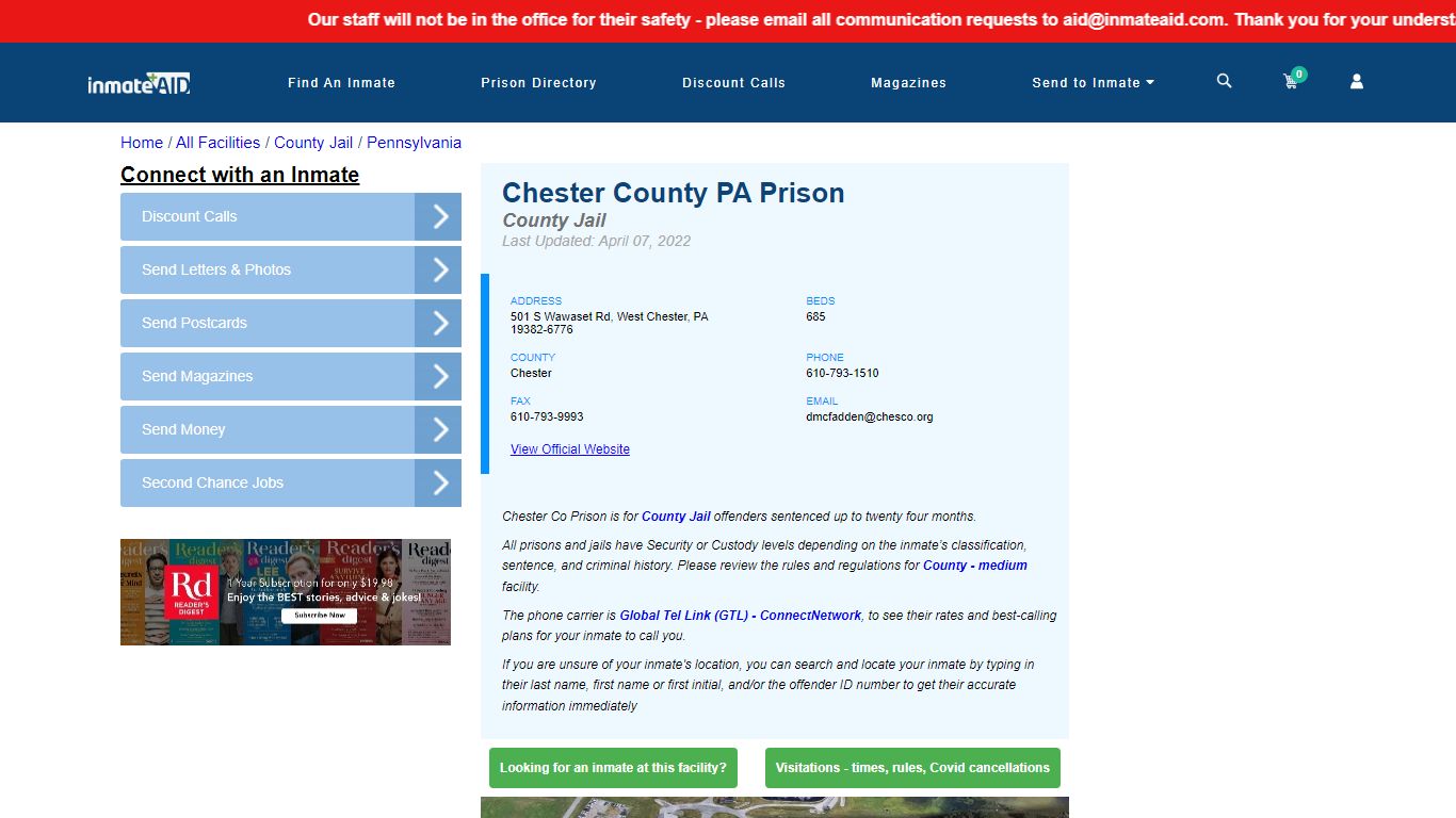 Chester County PA Prison - Inmate Locator - West Chester, PA