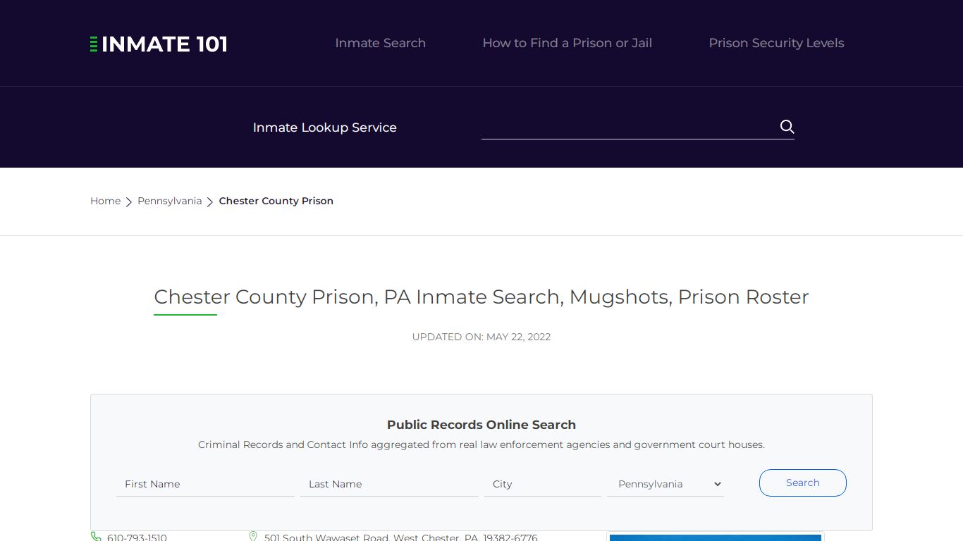 Chester County Prison, PA Inmate Search, Mugshots, Prison ...